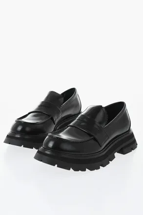Alexander McQueen Leather Penny Loafers with Lug Sole Alexander McQueen