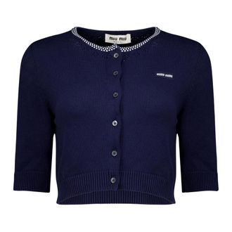 Miu Miu Truien & Vesten, Dames, Blauw, S, Katoen, Cropped Cardigan van Katoen