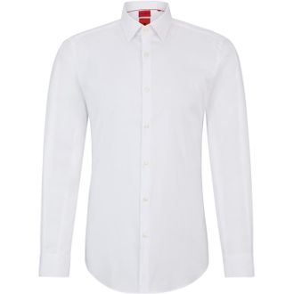 HUGO BOSS Mens Slim Fit Long Sleeve Collared Oxford Shirt in Open White - Size 17.5 inch