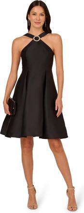 Adrianna Papell Womens Halter Mikado Short Dress in Black - Size 18 UK
