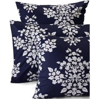 Lands End 700 Thread Count Luxe Sateen Egyptian Cotton No Iron Bed Pillow Sham in Deep Sea Navy/white Floral at Nordstrom, Size Standard