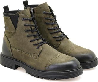 Desa Mens Leather Lace-Up Boots - Warm Lining, Plastic Sole, Flat Heel | green - 45