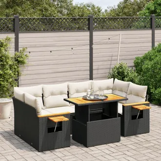 vidaXL Set De Comedor De Jard&iacute;n 7 Pzas Y Cojines Rat&aacute;n Sint&eacute;tico Negro Vidaxl