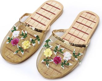 Generic Chinese Slippers For Women, Women Embroidered Slippers, Floral Chinese Mesh Slippers, Flats Sandal Bamboo Slippers (Gold,6)