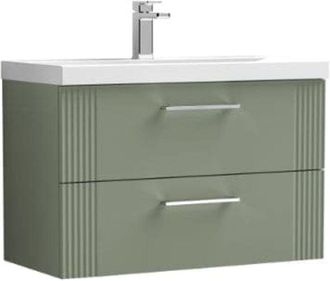 Nuie Nuie - Deco Satin Green 800mm Wall Hung 2 Drawer Vanity Unit and Curved Ceramic Basin - DPF895G