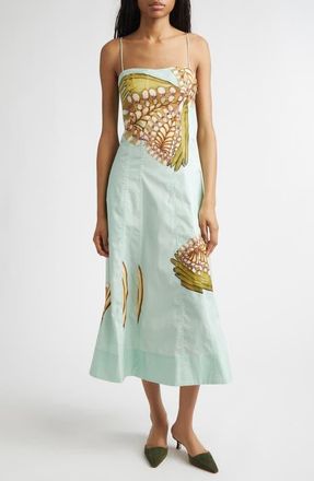 Ulla Johnson Vesela Botanical Print Midi Dress in Water Blossoms at Nordstrom, Size 12