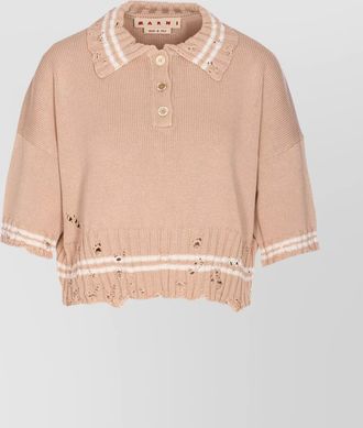 Marni distressed cropped short-sleeve polo shirt