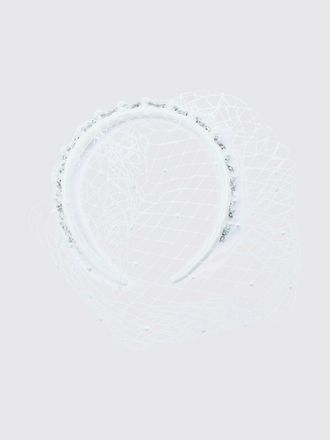 Self Portrait Cerchietto in raso e nylon a rete con strass e perline