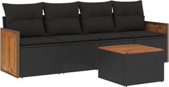 vidaXL Set De Muebles De Jard&iacute;n 5 Pzas Y Cojines Rat&aacute;n Sint&eacute;tico Negro Vidaxl