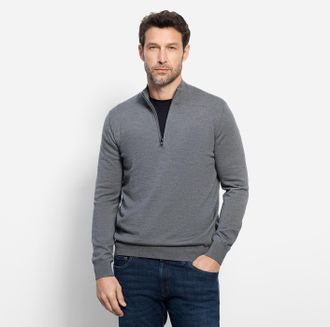 Olymp Troyer OLYMP, Herren, Gr. 4XL, grau (silbergrau), Strick, Obermaterial: 100% Schurwolle, regular fit normal, Rippb&uuml;ndchen, Pullover Troyer, mit Stehkr