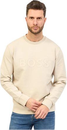 HUGO BOSS Crewneck Sweater met Logoprint - Heren - Sweatshirts - Beige - L - Katoen - Hoodies & sweatvesten