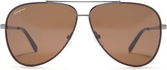 Ferragamo Salvatore Ferragamo 60mm Aviator Sunglasses in Gnmtl Choc at Nordstrom Rack