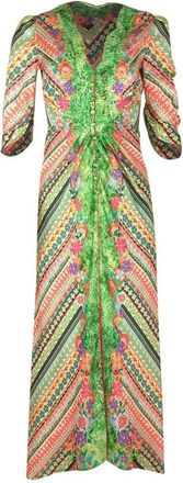Saloni Bloemenrand Jurk - Dames - Casual kleedjes - Veelkleurig - M - Kleedjes