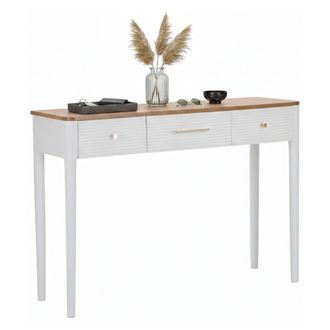Dmora Consola Demo, Mesa Multiusos, Gabinete De Soporte, Escritorio De Pasillo, 107x37 H80 Cm, Blanco Y Marr&oacute;n - Dmora