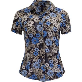 Lords of Harlech Tropical Mix Womens Printed Button-Up Shirt in Tropical Mix Black at Nordstrom, Size X-Large