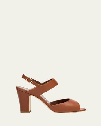 Manolo Blahnik Khiko Leather Peep-Toe Slingback Sandals