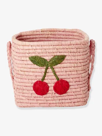 Rice Kleiner Bast-Korb mit Kirsch-Stickerei rice hellrosa