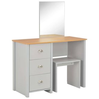 Berkfield Home Dressing Table with Mirror & Stool Grey 104x45x131 cm | Size: 104 x 45 x 131 cm
