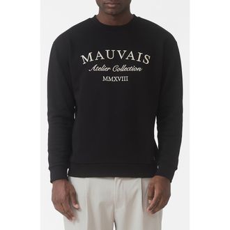 Mauvais Ricamo Regular Logo Crew Sweatshirt in Black at Nordstrom, Size Xx-Large