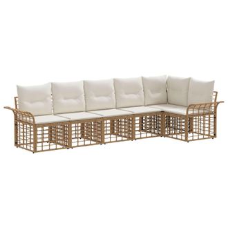 vidaXL Conjunto De Sof&aacute;s De Exterior 6 Pcs Natural Y Crema Poli&eacute;ster Vidaxl