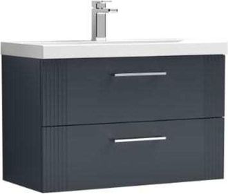 Nuie Nuie Deco Satin Soft Black 800mm Wall Hung 2 Drawer Vanity Unit and Curved Ceramic Basin - DPF1495G