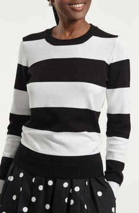 Isaac Mizrahi New York Stripe Crewneck Sweater in Black/White at Nordstrom, Size X-Small