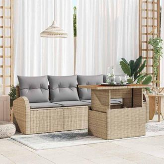 vidaXL Conjunto De Sof&aacute; De Jard&iacute;n 5 Pcs Beige Polirat&aacute;n Vidaxl