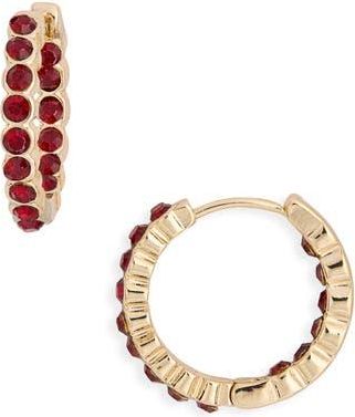 Nordstrom Rack Pav&eacute; Crystal Hoop Earrings in Ruby- Gold at Nordstrom Rack