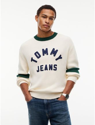 Tommy Hilfiger Mens Tommy Jeans Varsity Tommy Logo Sweater - Cream - XL