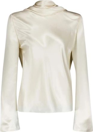 Saint Laurent Elegante Zijden Rolnek Blouse - Dames - Blouses - Beige - XL - Overhemden