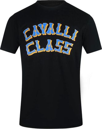 Roberto Cavalli Mens Cavalli Class Layered Logo Black T-Shirt - Size: 44