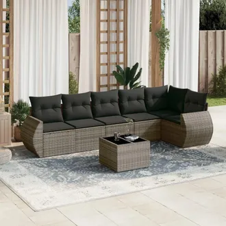 vidaXL Vidaxl - Set De Sof&aacute;s De Jard&iacute;n 7 Piezas Con Cojines Rat&aacute;n Pe Gris