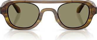 A|X Armani Exchange 48mm Irregular Sunglasses in Striped Brown /Green at Nordstrom