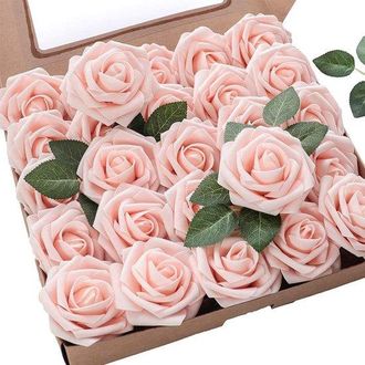 OEM 25 Rosas Artificiales Con Tallo, Sueltas, Ideales Para Ramos De Novia, Decoraci&oacute;n De Mesas Y Despedidas De Soltera. Color Rosa