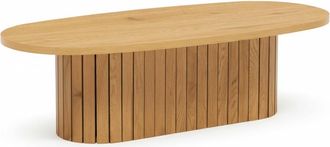 Oviala Mesa de centro ovalada de melamina de madera clara