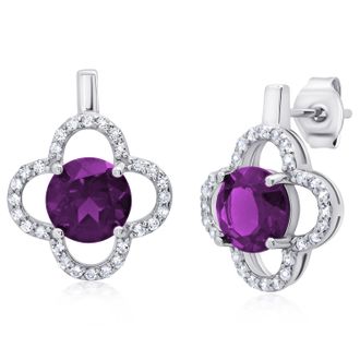 MAX + STONE Sterling Silver Clover Gemstone Stud Earrings with with White Topaz Accent