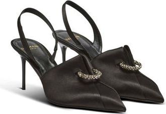 Balmain Satin slingbacks with piercing in Black at Nordstrom, Size 41