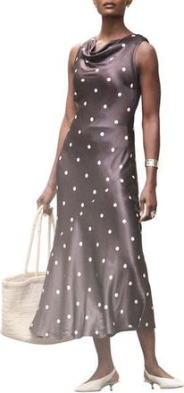Mint Velvet Satin Polkadot Midi Dress in Brown at Nordstrom, Size 12