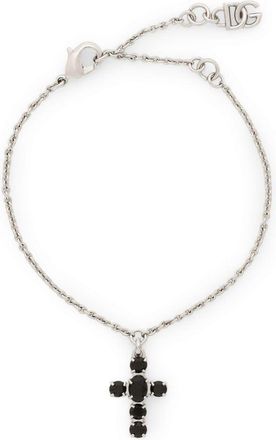 Dolce & Gabbana cross-pendant fine-link bracelet - women - glass/Brass - One Size - Silver