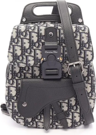 Dior Beige Black Navy Canvas Jersey Backpack Handbag (Pre-Owned)