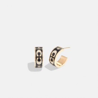 Coach Womens Kissing C Small Enamel Huggie Earrings - Black/Gold Metal - One Size
