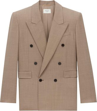 Saint Laurent Double-Breasted Jacket In Caviar Wool Clothing