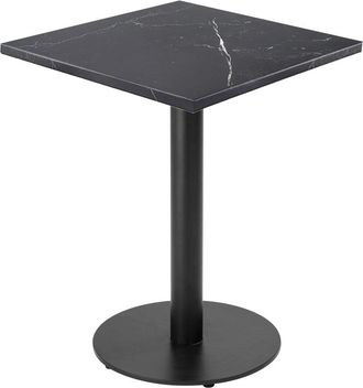 Oviala Mesa de comedor cuadrada 60 cm pie negro y revestimiento m&aacute;rmol negro