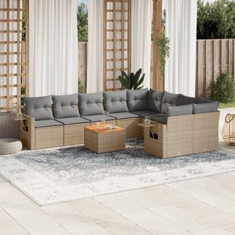 vidaXL Juego De Sof&aacute;s Jard&iacute;n Con Cojines Beige 10 Pzas Rat&aacute;n Sint&eacute;tico Vidaxl