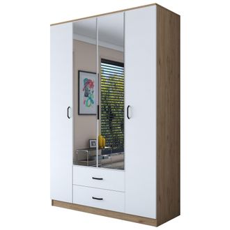 Dmora Armario Grande Verdello, Dormitorio 2 Cajones, 11 Estantes, Barra Para Ropa, 210x210h Cm Blanco