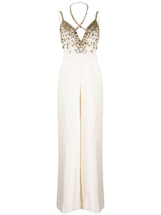 Zuhair Murad stone-embellished flared jumpsuit - White