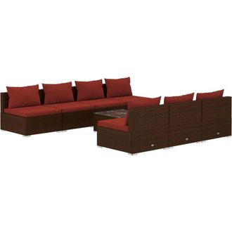 vidaXL Set Sof&aacute;s De Jard&iacute;n 8 Piezas Y Cojines Rat&aacute;n Sint&eacute;tico Marr&oacute;n Vidaxl