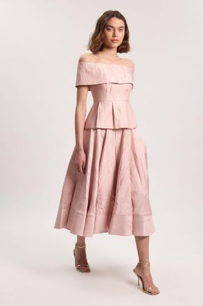 Karen Millen Womens Textured Tailored Twill Full Skirt - Light Pink Viscose - Size 14 UK