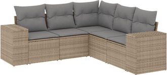 vidaXL Juego De Sof&aacute;s Jard&iacute;n Con Cojines 5 Pzas Rat&aacute;n Sint&eacute;tico Beige Vidaxl