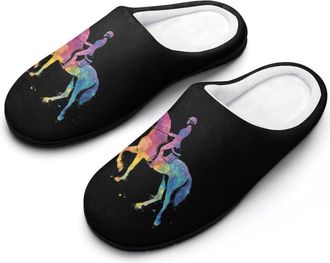 Generic Horse Rider Race Marseille Mens Slippers Slip On Comfortable Fleece Cotton House Shoes Winter